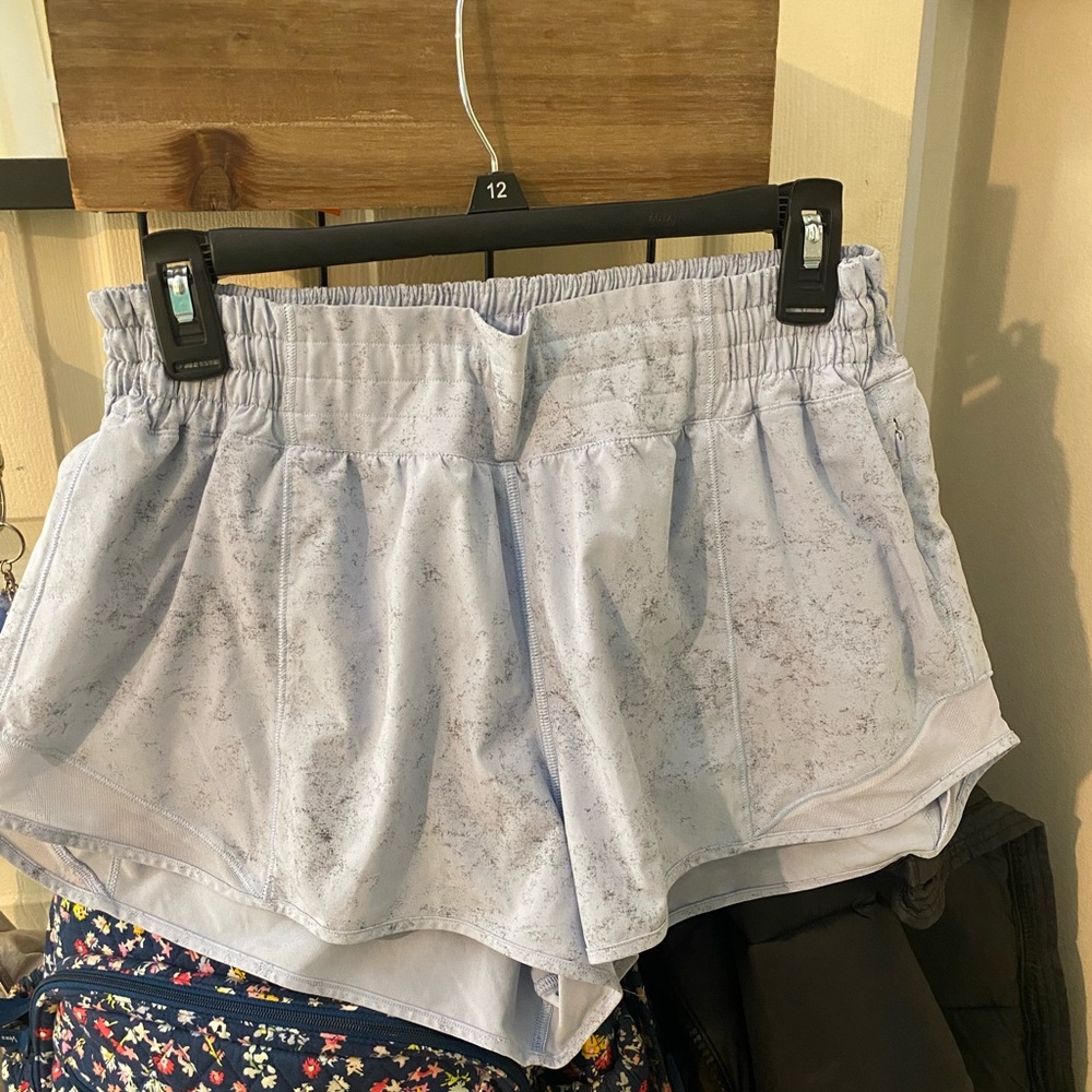 Baby blue lulu shorts with grey specs